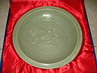 Yuan dynasty longquan celadon dragon large dish 35 cm