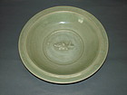 Rare Song Yuan longquan celadon single fish large dish