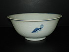 Rare early Ming blue and white fish with anhua bowl