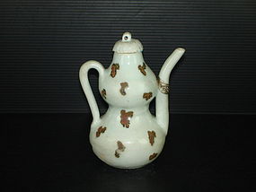 Yuan dynasty iron spot double gourd ewer with cover