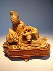 Chinese Soapstone Guanyin with Deer, Qing.
