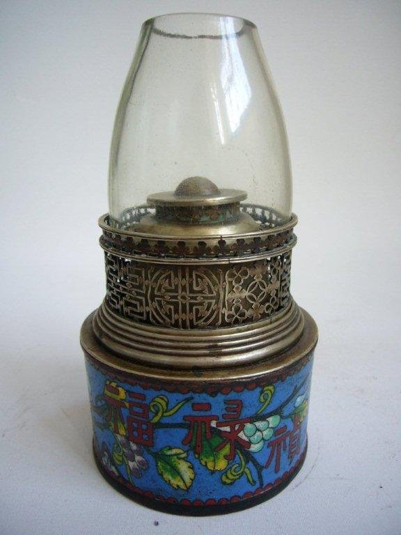 Email Cloisonné Chinese Opium Lamp Late Qing