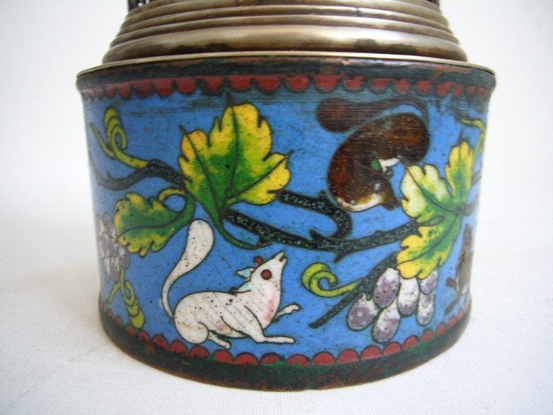 Email Cloisonné Chinese Opium Lamp Late Qing