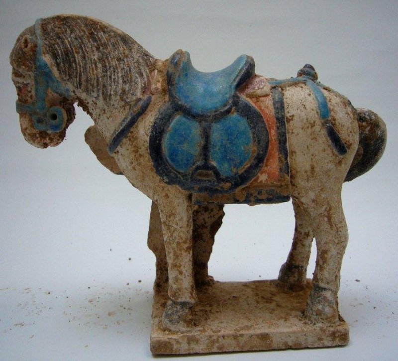 Pair of Ming Pottery Horses and Groomes
