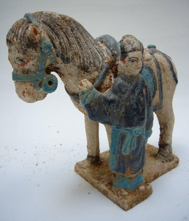 Pair of Ming Pottery Horses and Groomes