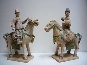 Pair of Ming Pottery Horses and Riders