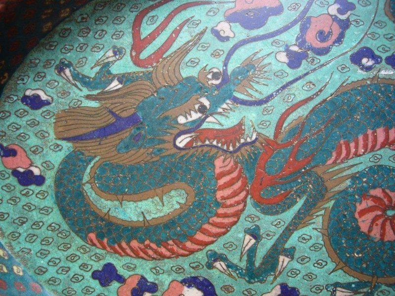 Large Chinese Late Qing Cloisonne Tray