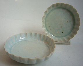 Pair of Song Qingbai Fluted Dishes