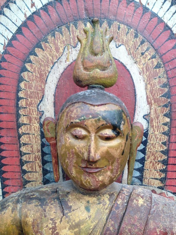 Painted Teakwood Buddha from Sri Lanka