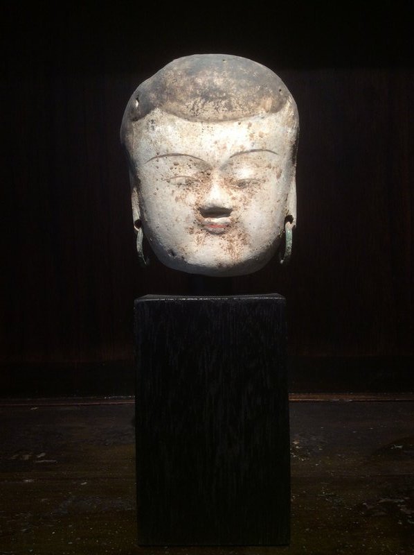 Han Dynasty Pottery Head with Bronze Earrings