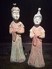 Pair Of Tang Dynasty Painted Pottery Court Ladies with TL-test
