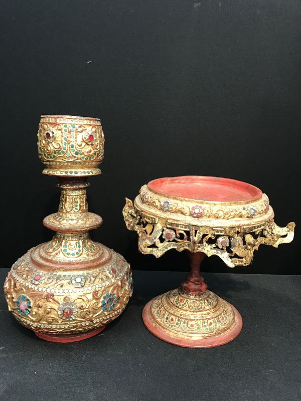 Burmese Lacquered Ceremonial Vase on Stand 19th Century
