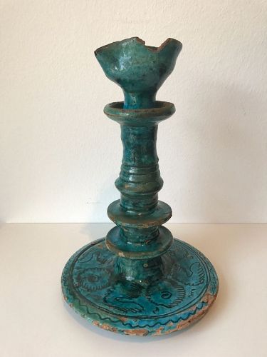 Glazed Pottery Oil Lamp, Persia, 17th/18th Century