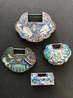 4 Chinese Enamelled Silver Lock Pendants Late Qing/Republic