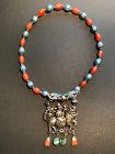 Chinese Silver and Carnelian Necklace Late Qing