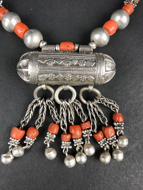 Silver and Coral Necklace, Yemen