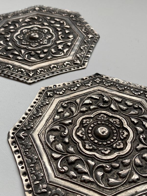 Straits or ‘Peranakan’ Silver Pillow Ends