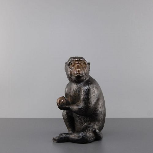 Japanese Bronze Figurine of a Monkey with a fruit