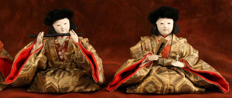 Band of Five Japanese Musician Dolls with Fine Details