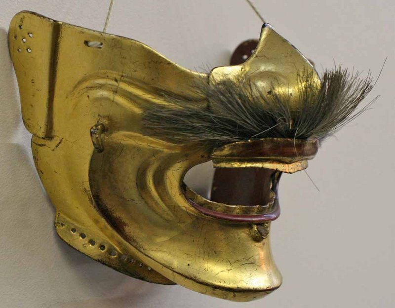 Edo Period Gold Lacquer Face Armor w/Horsehair Mustache