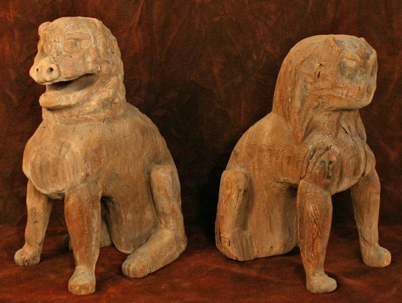 Early Heian Period Wood Koma Inu Temple Dogs