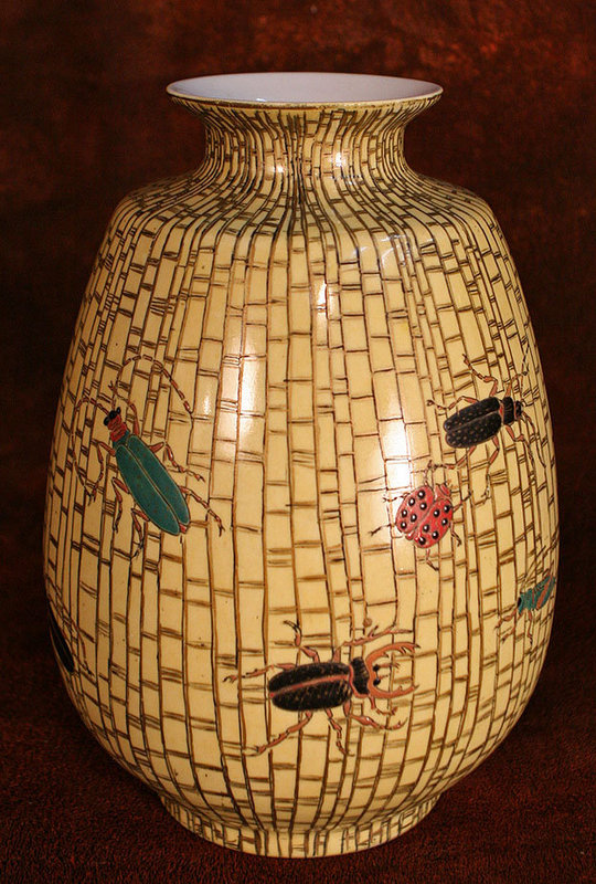 Delightful Kutani Porcelain Vase with Array of Insects