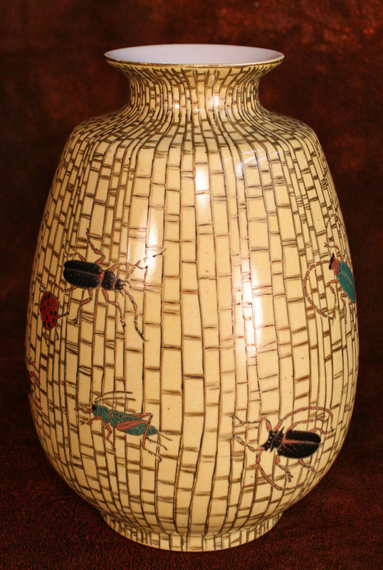 Delightful Kutani Porcelain Vase with Array of Insects