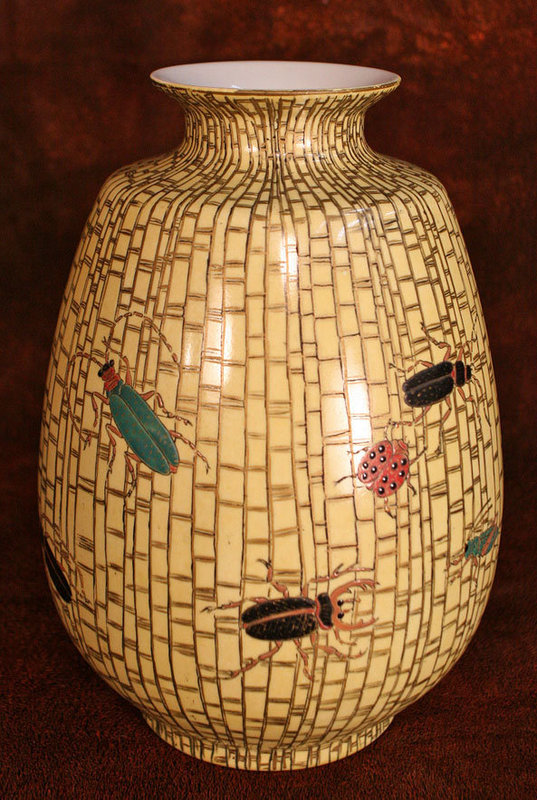 Delightful Kutani Porcelain Vase with Array of Insects