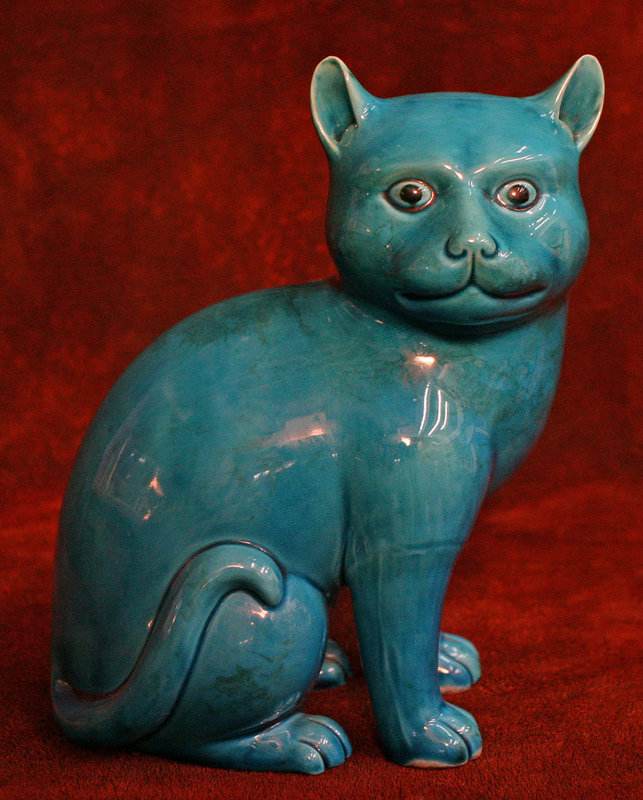 Pair of Meiji Period Blue Kutani Porcelain Cats
