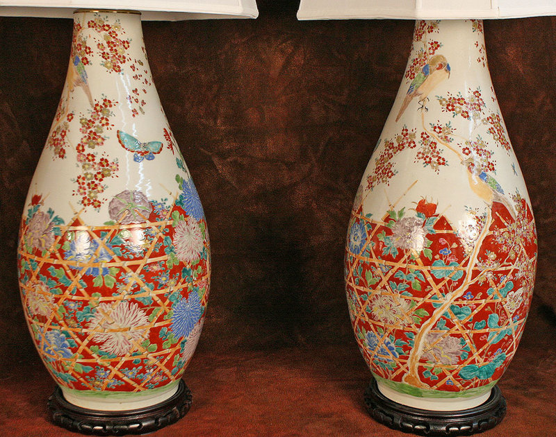 Rare Large Pair of Japanese Imari Vases as Lamps