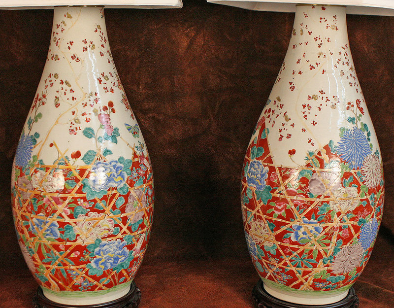 Rare Large Pair of Japanese Imari Vases as Lamps