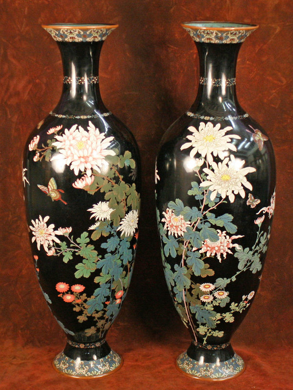 Massive Pair of 19th Century Cloisonne Vases