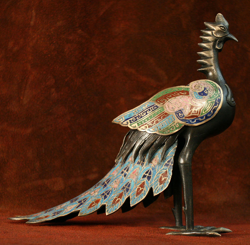 Edo Period Bronze Cloisonne Phoenix Incense Burner