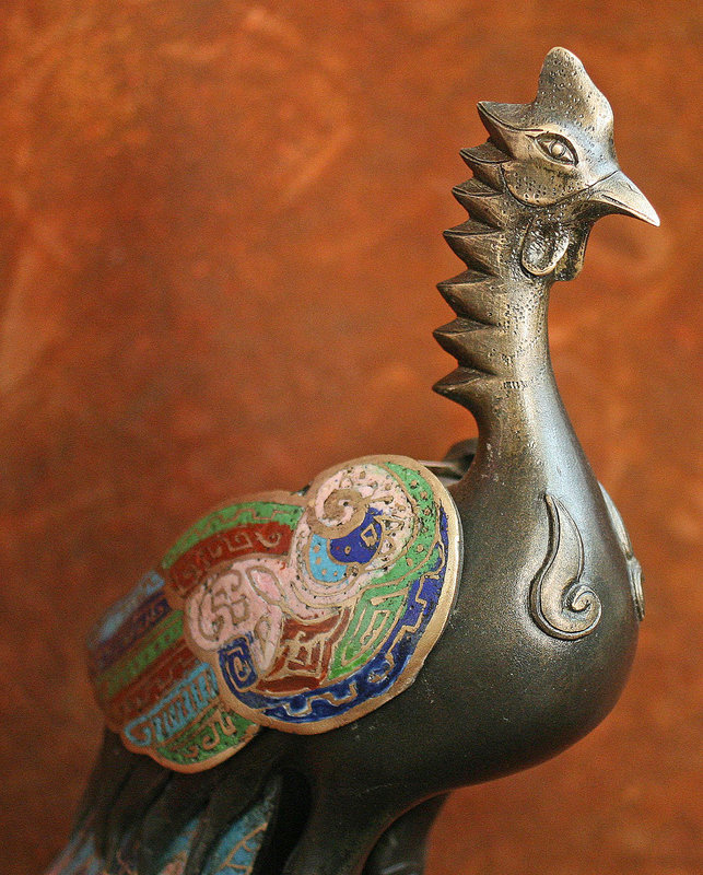 Edo Period Bronze Cloisonne Phoenix Incense Burner