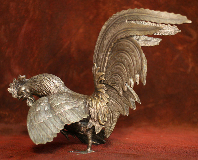 Rare Meiji Period Japanese Bronze Fighting Cocks