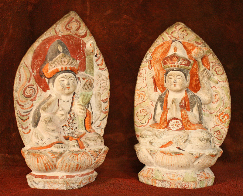 18th Century Japanese Stone Sculpture Pair of Sattva