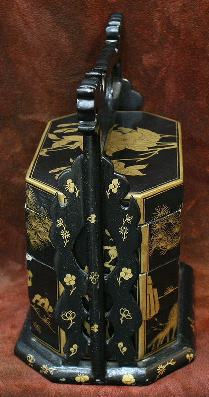 Antique Gold and Black Lacquer Obento  Lunch/Picnic Box