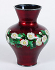 Meiji Period Pigeon Blood Red Cloisonne Vase by Ando
