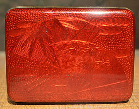 Red Cloisonne Box with a Design of Fans and Waves
