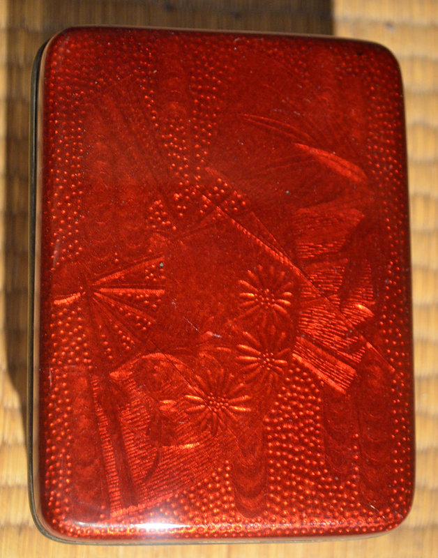 Red Cloisonne Box with a Design of Fans and Waves