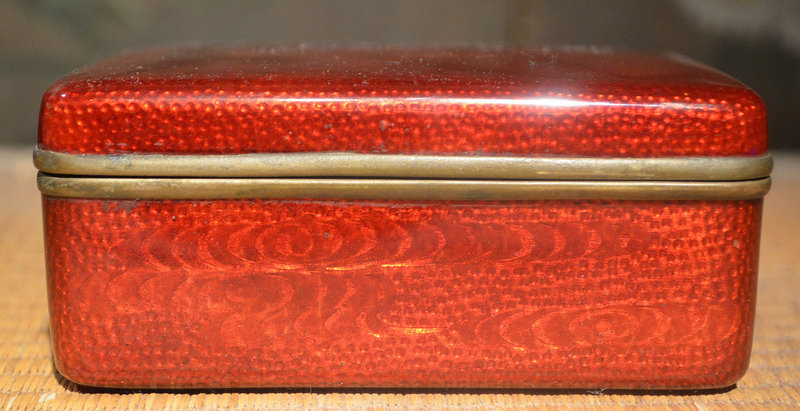 Red Cloisonne Box with a Design of Fans and Waves