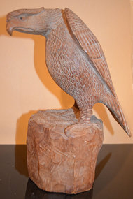 Finely Carved, Large Japanese Okimono of a Perched Hawk