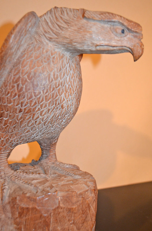 Finely Carved, Large Japanese Okimono of a Perched Hawk