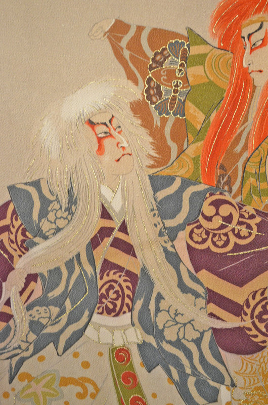 Painted Silk Fukusa Panel of the Kabuki Lion Dance
