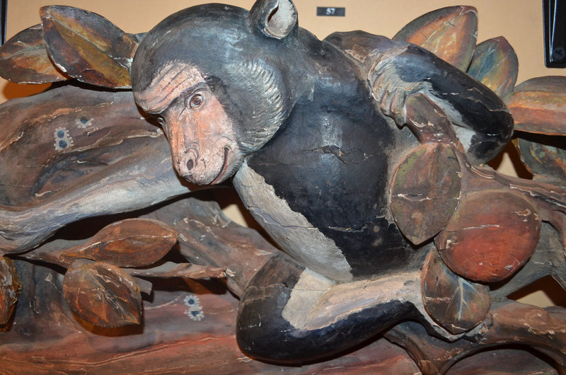 Buddhist Temple Carving of a Monkey on a Peach Tree