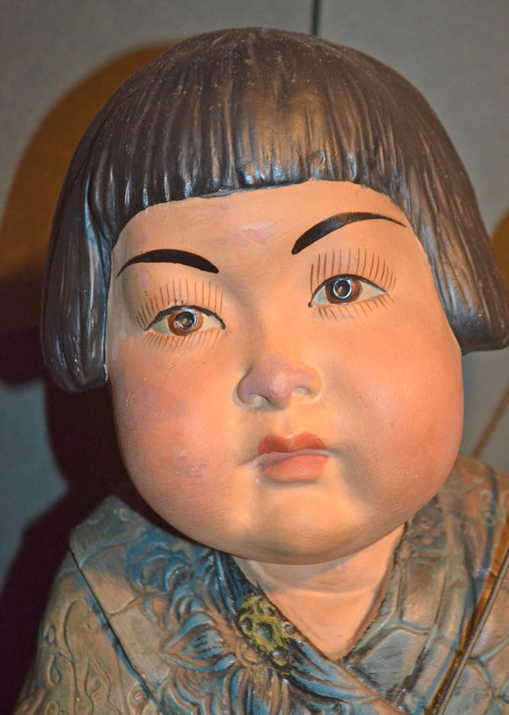 Large Rare Japanese Clay Figure of Young Girl Playing