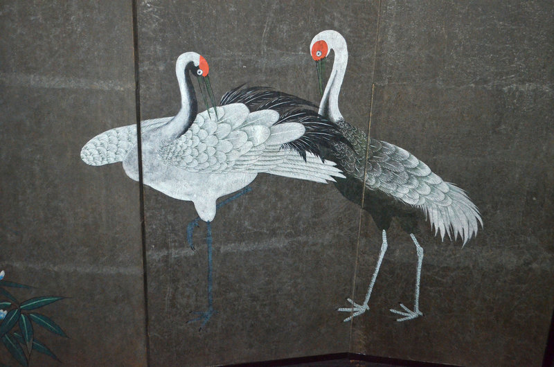 Finely Painted Six-Panel Japanese Crane Screen