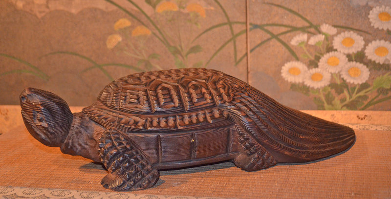 Japanese Carved Boxwood Mino-Kame Turtle