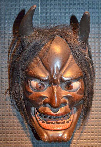 Rare Edo Period Lacquered Wood Hannya Iki Mask