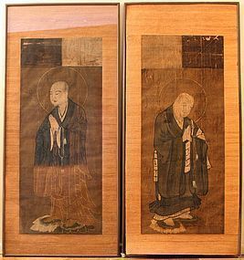 Pair of Antique Japanese Monk Portraits
